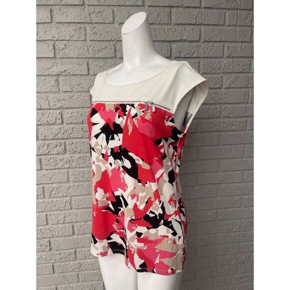 Calvin Klein Women Cream Multicolored Zip Accent Top Size M - Picture 5 of 9